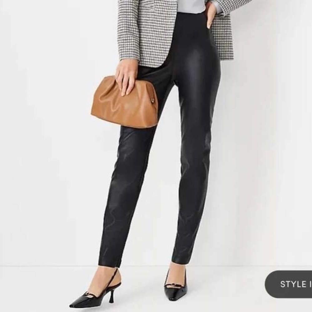Ann Taylor Audrey Faux Leather Pant Size 0 Black Straight Leg NEW